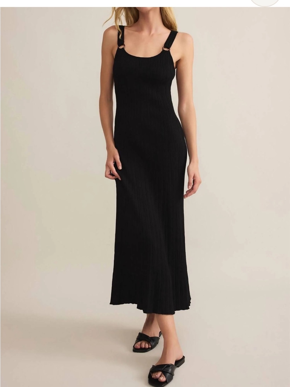 Z Supply Salinas Black Ribbed Ring-Shoulder Maxi